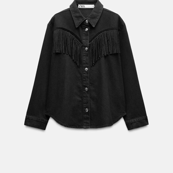 ZARA STUDDED FRINGED DENIM JACKET Z1975 - Picture 7 of 9